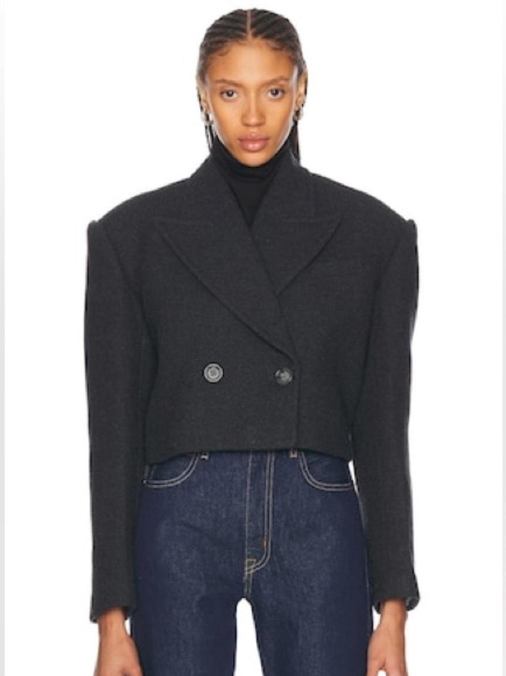 GRLFRND x Emily Jemma The Short Coat in Dark Grey from REVOLVE